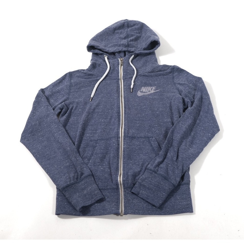 Nike Hoodie Women S Blue Sportswear Full Zip Heathered Logo Casual Sweatshirt